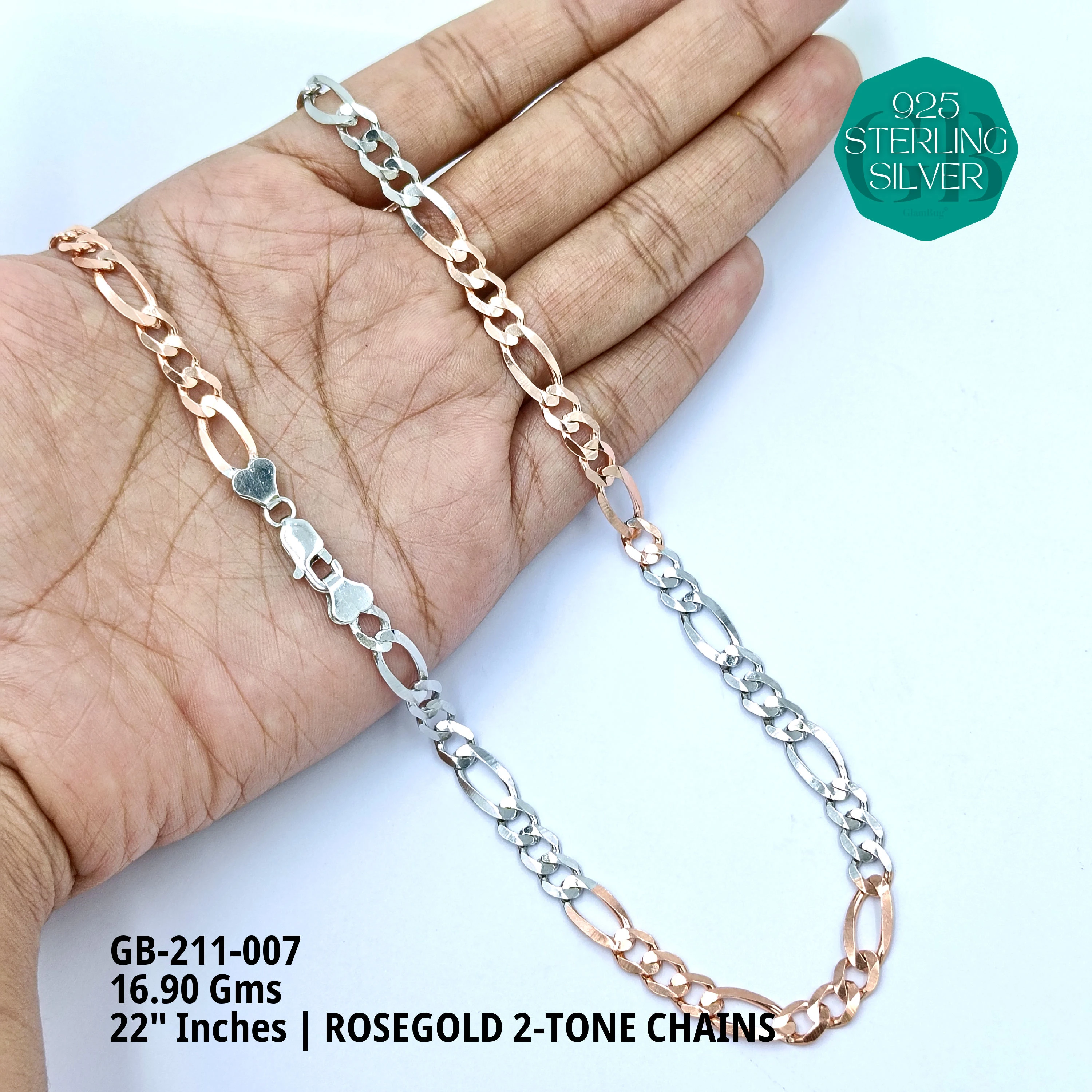 MAN ROSEGOLD 2-TONE CHAINS - Premium 925 Silver Jewellery - SKU: GB-211-007 - Hyderabad Silver Importers