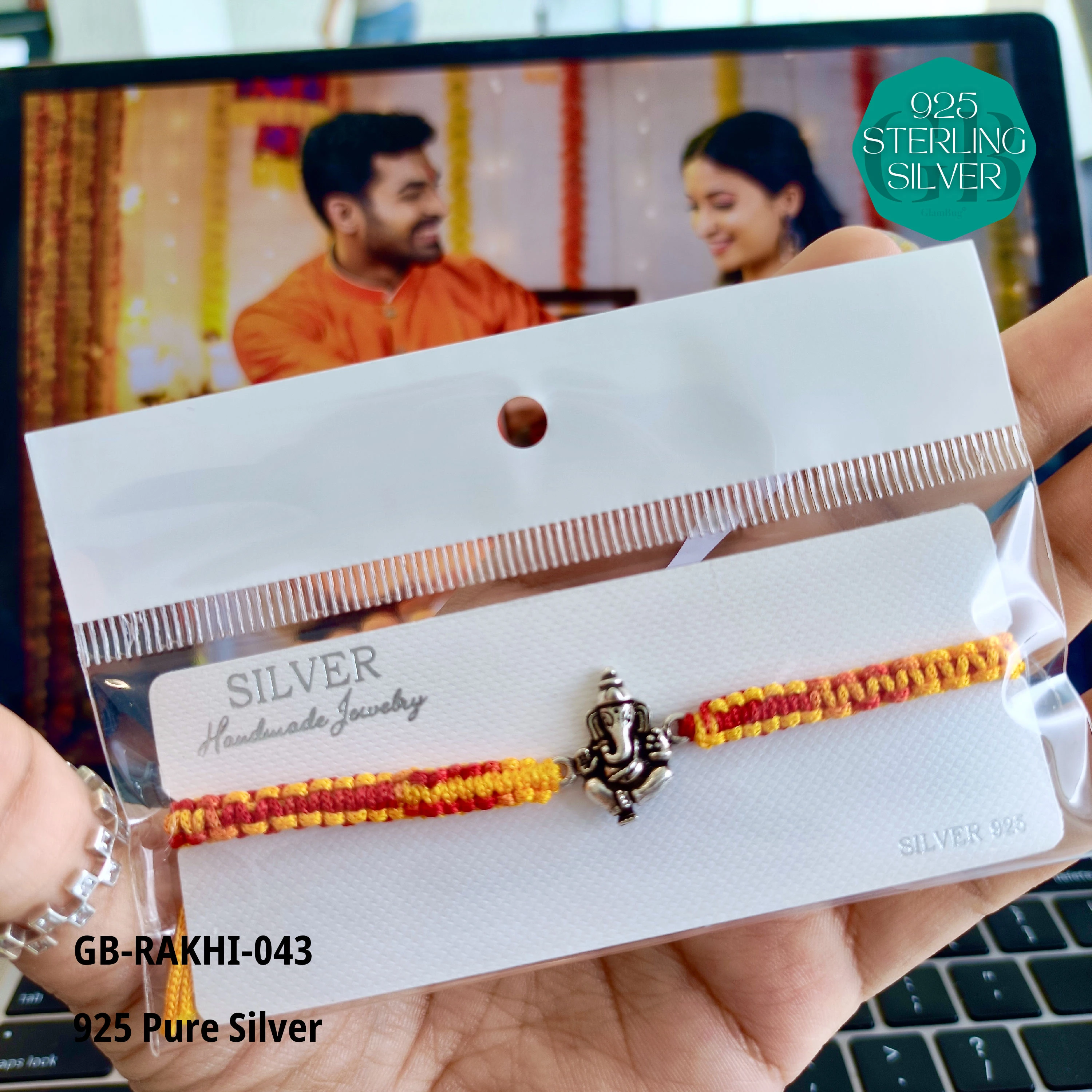 Rakhi - Premium 925 Silver Jewellery - SKU: GB-RAKHI-043 - Hyderabad Silver Importers