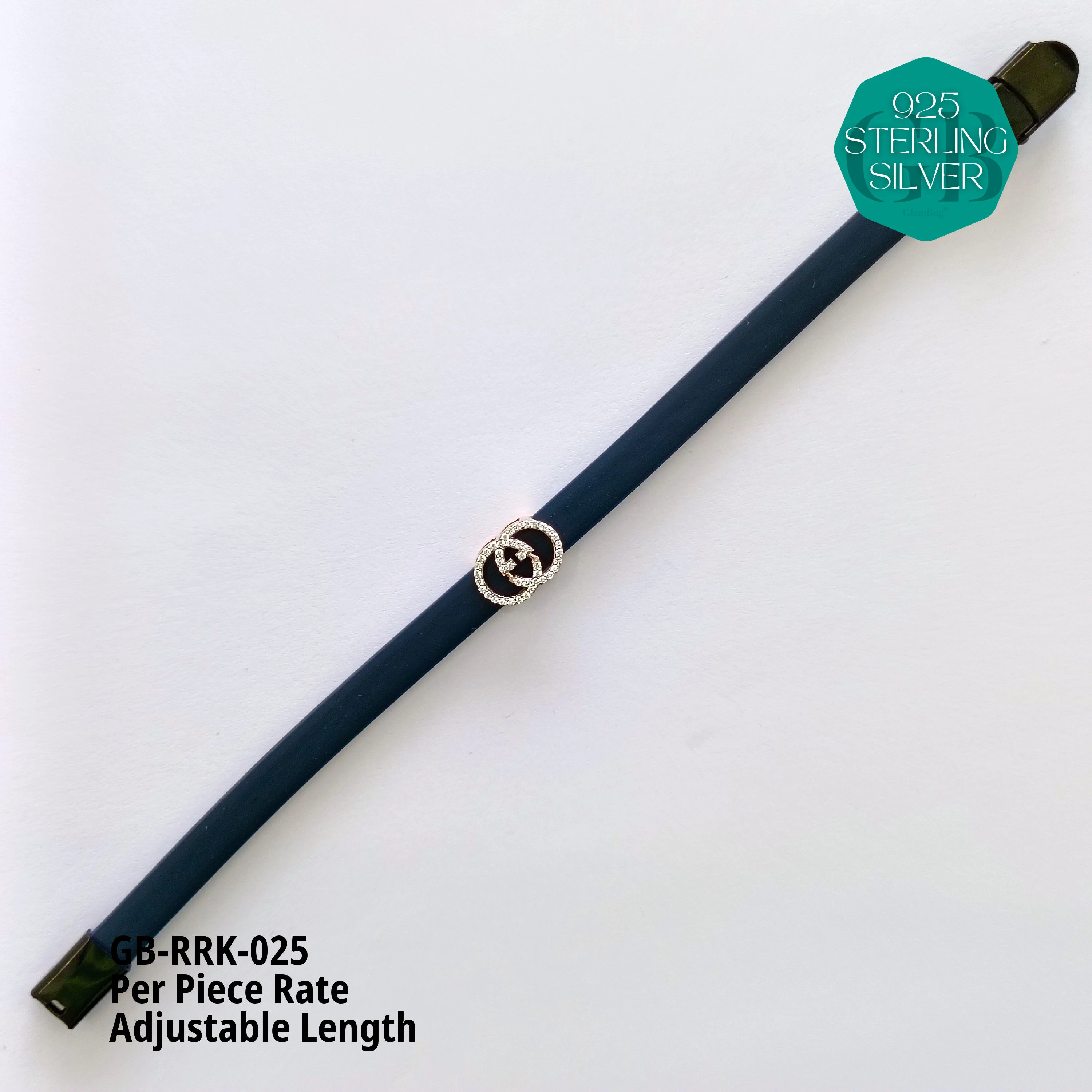 RUBBER BELT RAKHI - Premium 925 Silver Jewellery - SKU: GB-RRK-025 - Hyderabad Silver Importers