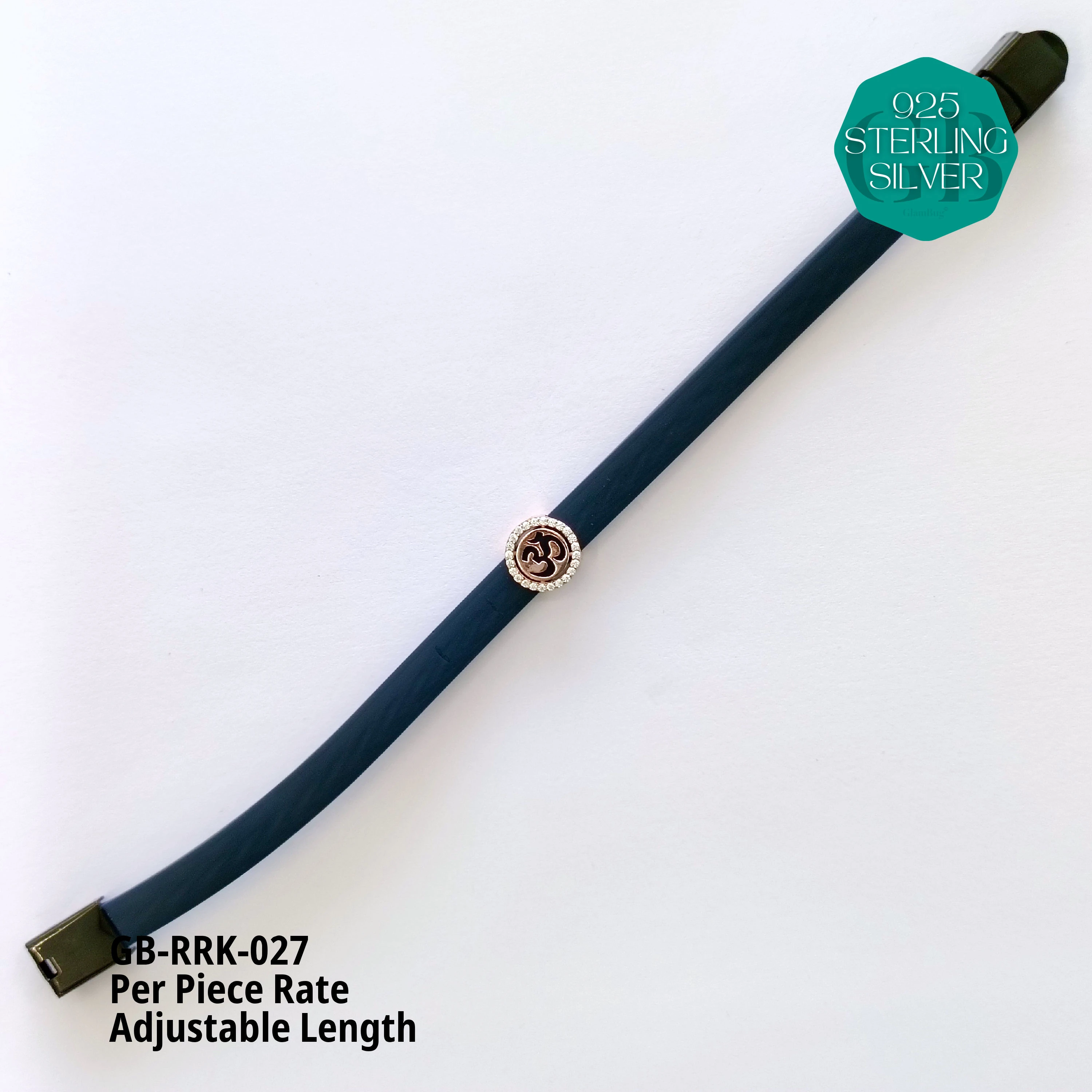 RUBBER BELT RAKHI - Premium 925 Silver Jewellery - SKU: GB-RRK-027 - Hyderabad Silver Importers