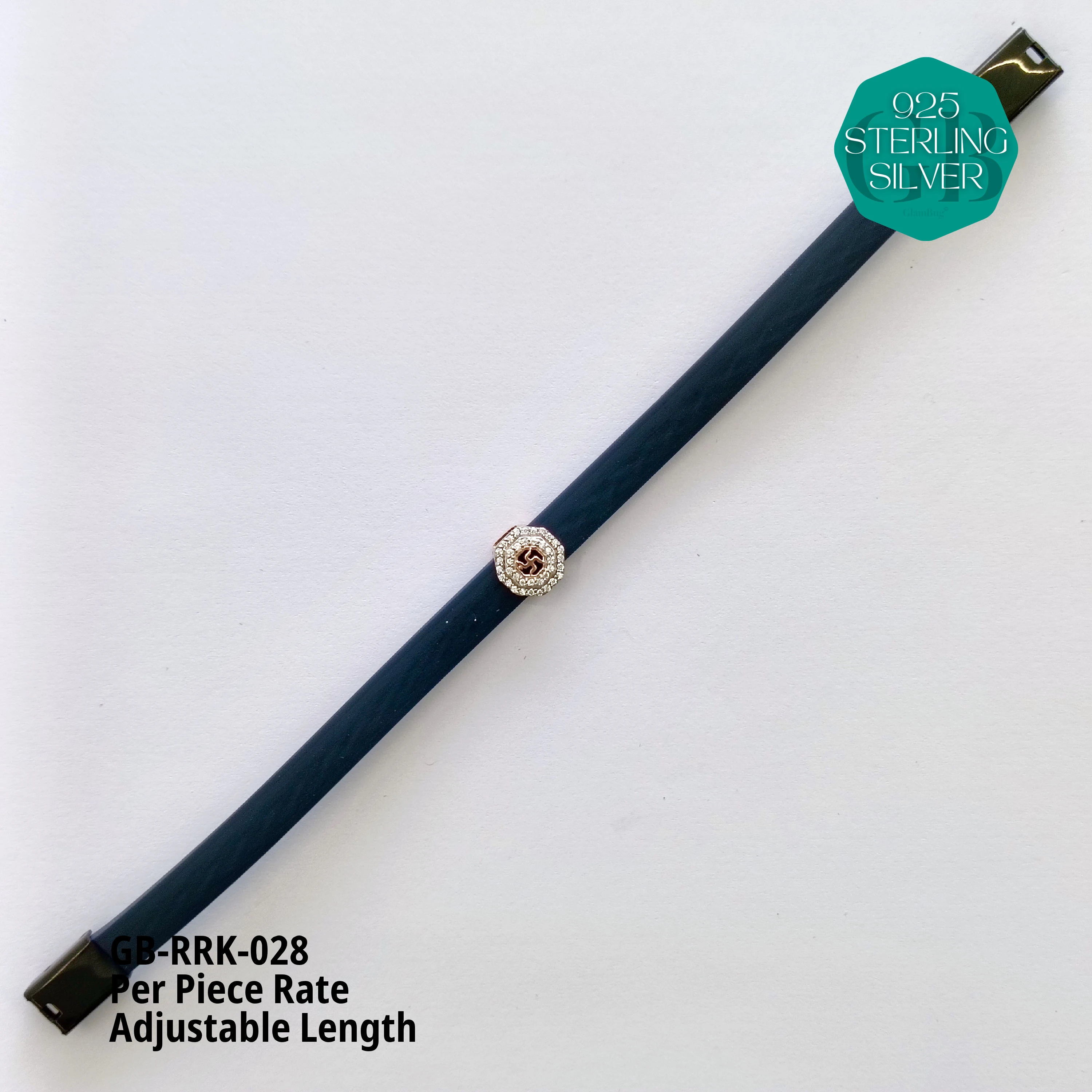 RUBBER BELT RAKHI - Premium 925 Silver Jewellery - SKU: GB-RRK-028 - Hyderabad Silver Importers