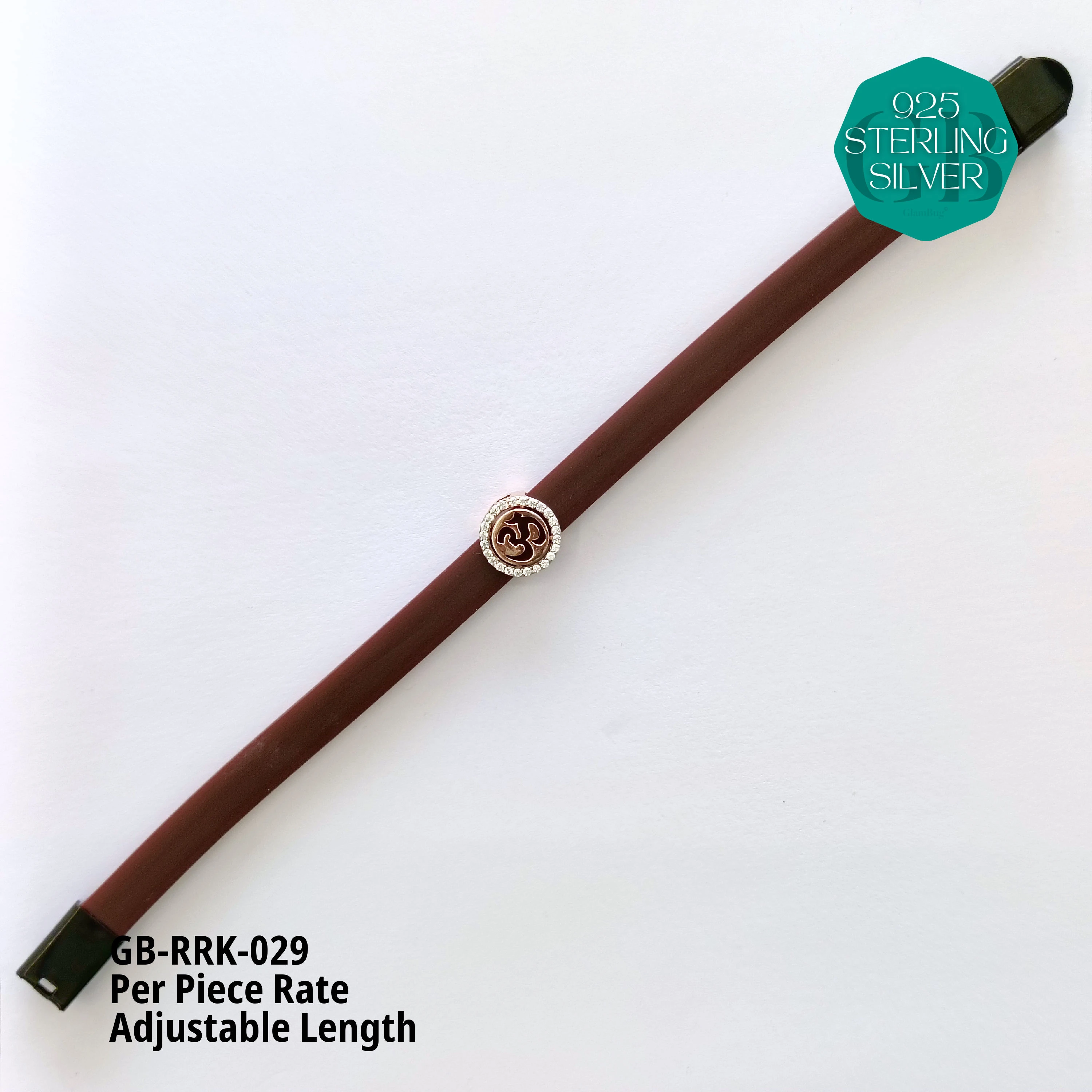 RUBBER BELT RAKHI - Premium 925 Silver Jewellery - SKU: GB-RRK-029 - Hyderabad Silver Importers