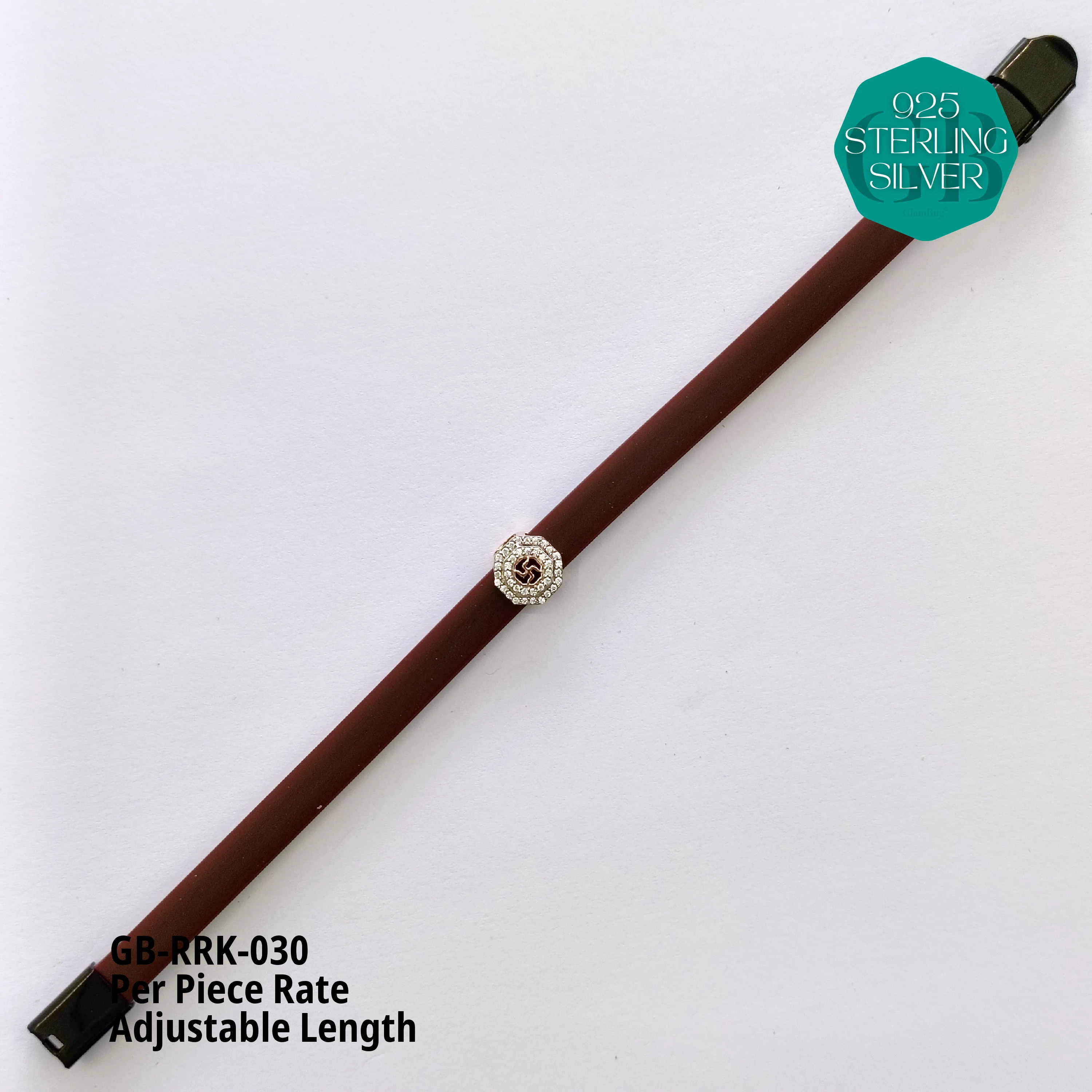 RUBBER BELT RAKHI - Premium 925 Silver Jewellery - SKU: GB-RRK-030 - Hyderabad Silver Importers