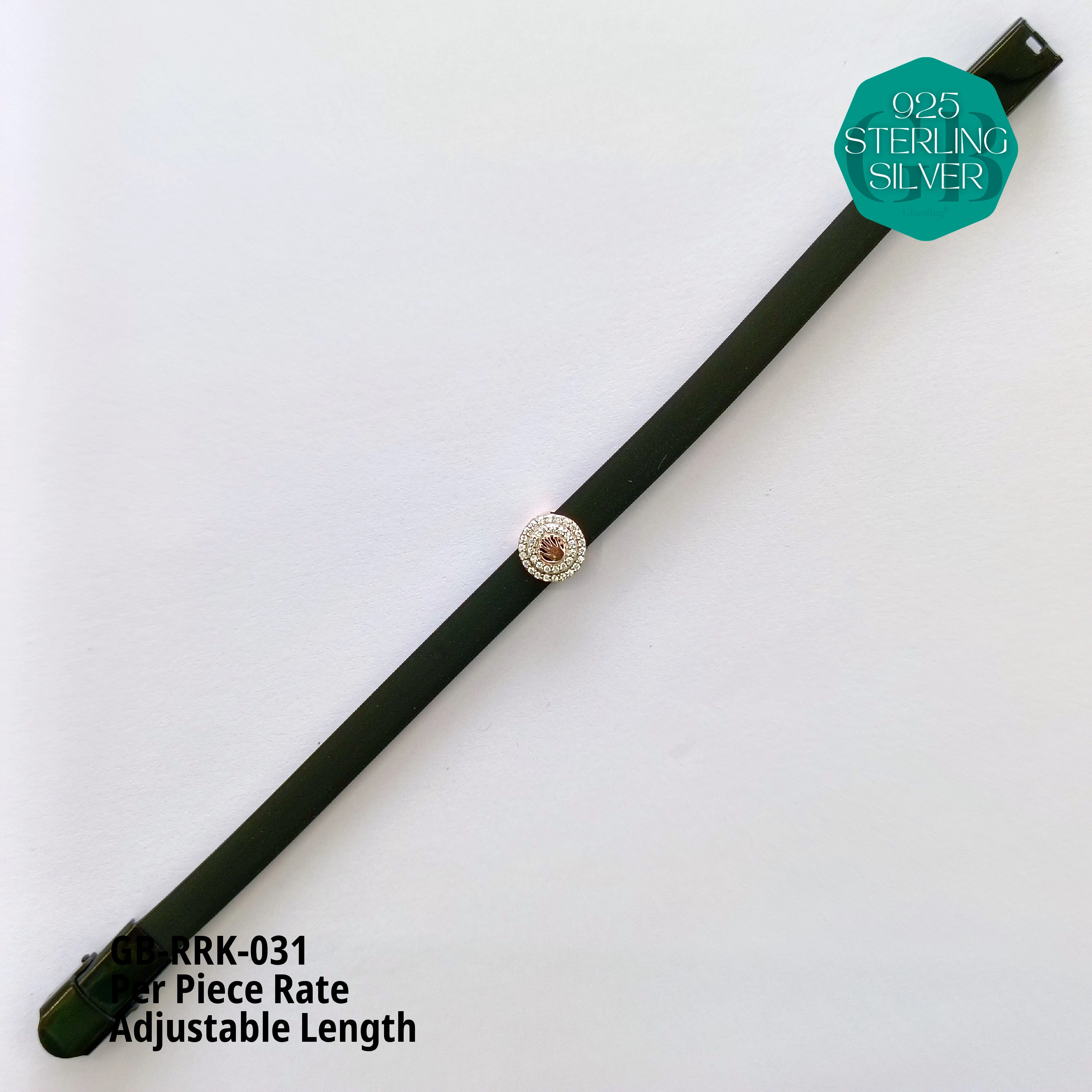 RUBBER BELT RAKHI - Premium 925 Silver Jewellery - SKU: GB-RRK-031 - Hyderabad Silver Importers