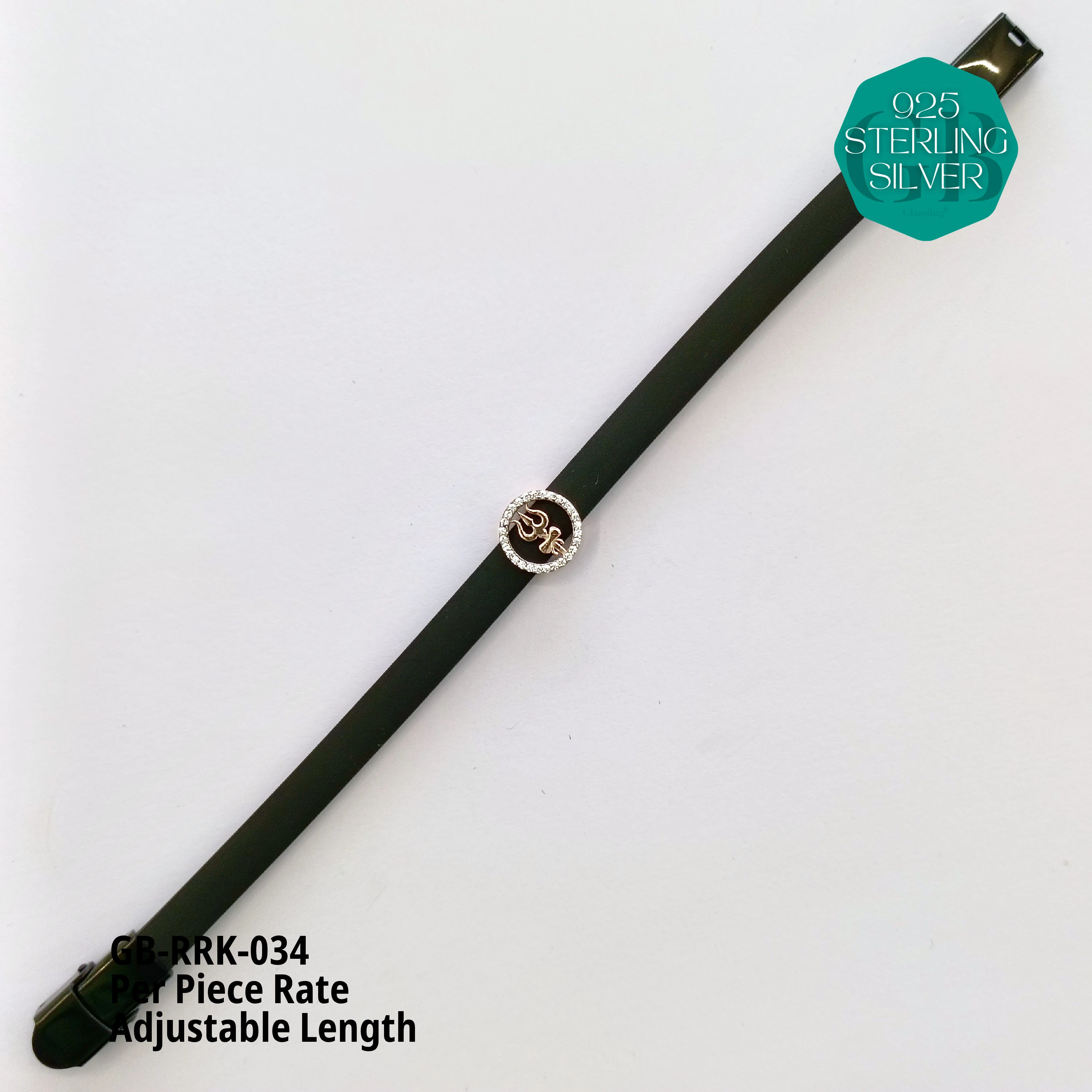 RUBBER BELT RAKHI - Premium 925 Silver Jewellery - SKU: GB-RRK-034 - Hyderabad Silver Importers