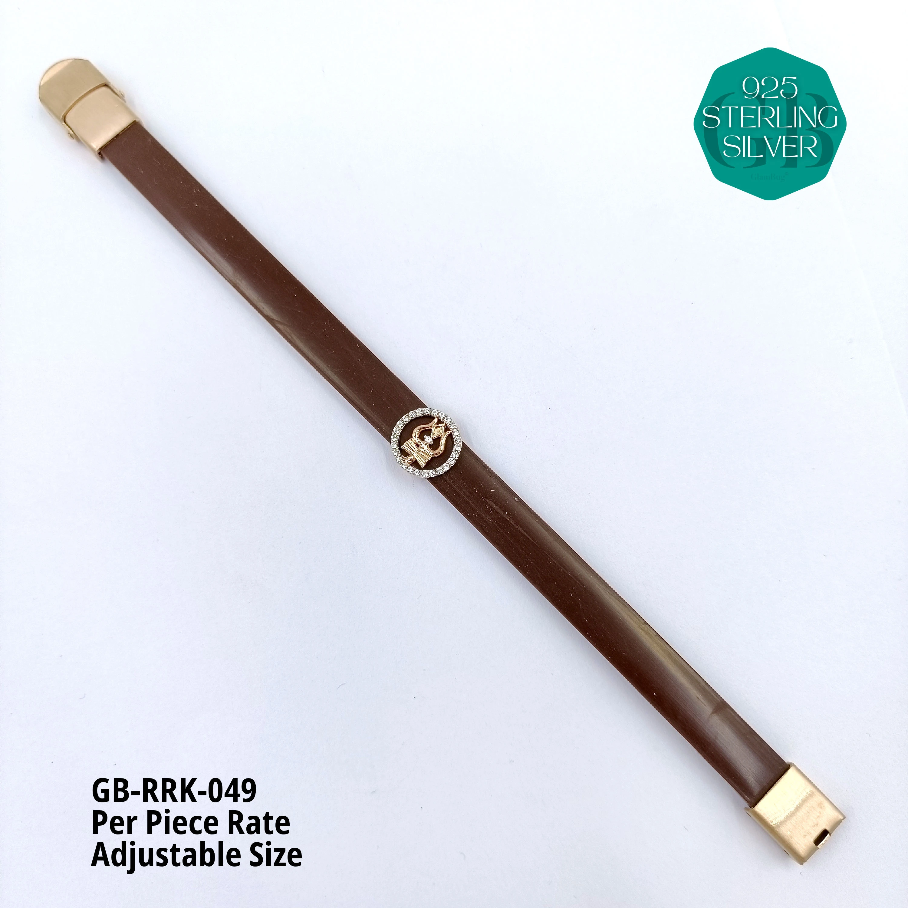 RUBBER BELT RAKHI - Premium 925 Silver Jewellery - SKU: GB-RRK-049 - Hyderabad Silver Importers