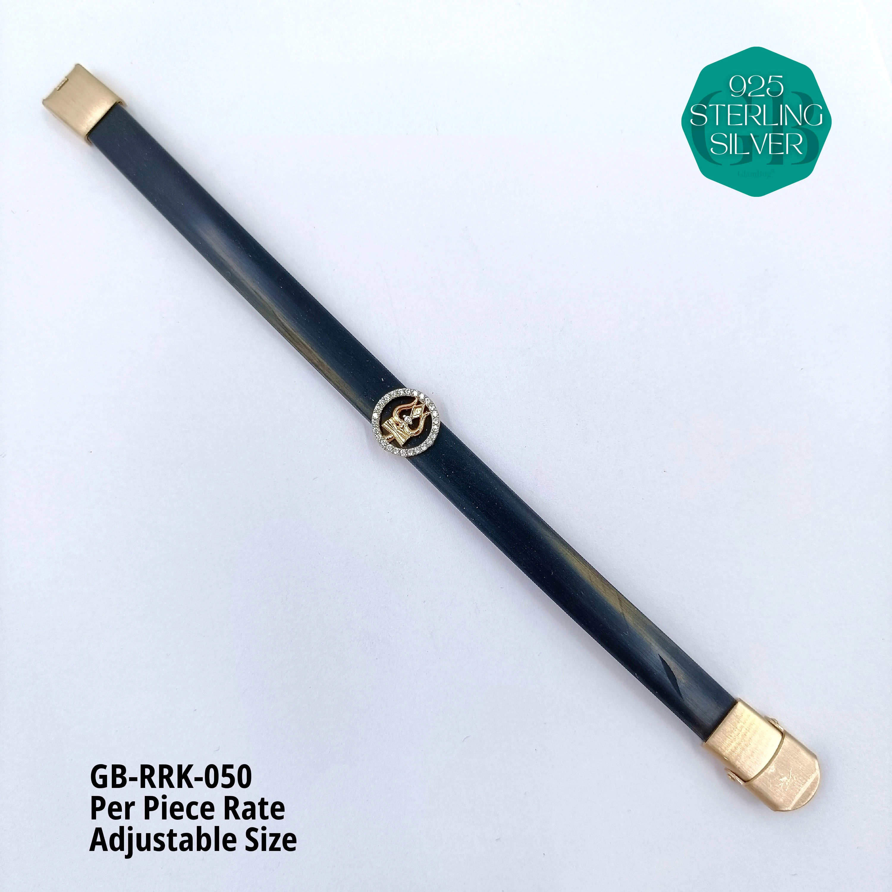 RUBBER BELT RAKHI - Premium 925 Silver Jewellery - SKU: GB-RRK-050 - Hyderabad Silver Importers